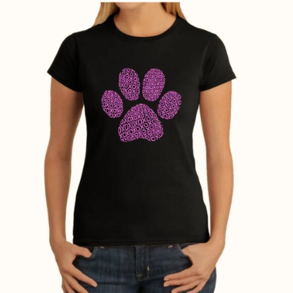 Pop Art Tops - Dog Pawprint XOXO Short Sleeve Black Tee Purple Word Art Women's XL NEW